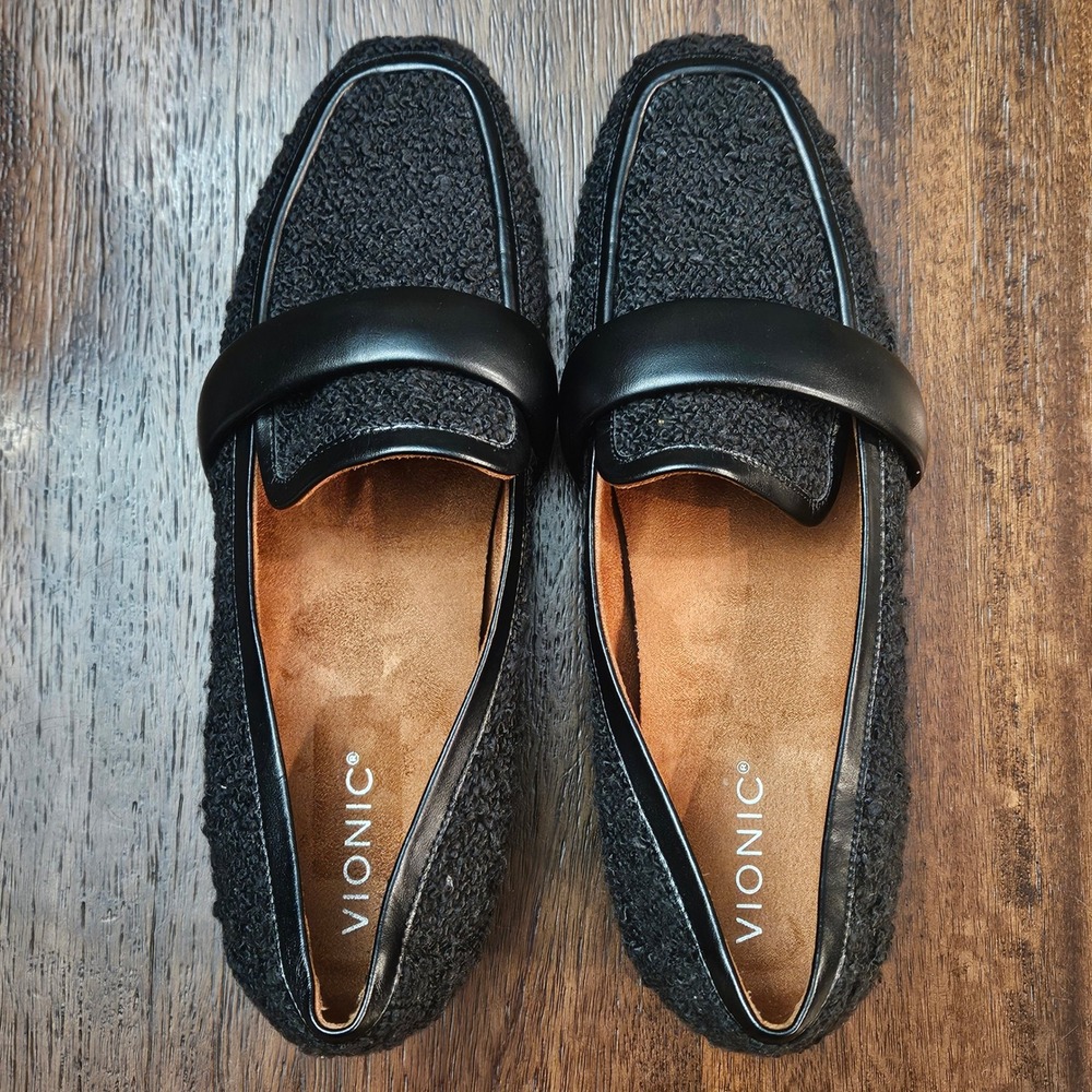 Vionic Mylene Loafer Womens 11 Black Boucle Fabric Orthotic Flats Career Texture - Picture 3 of 10